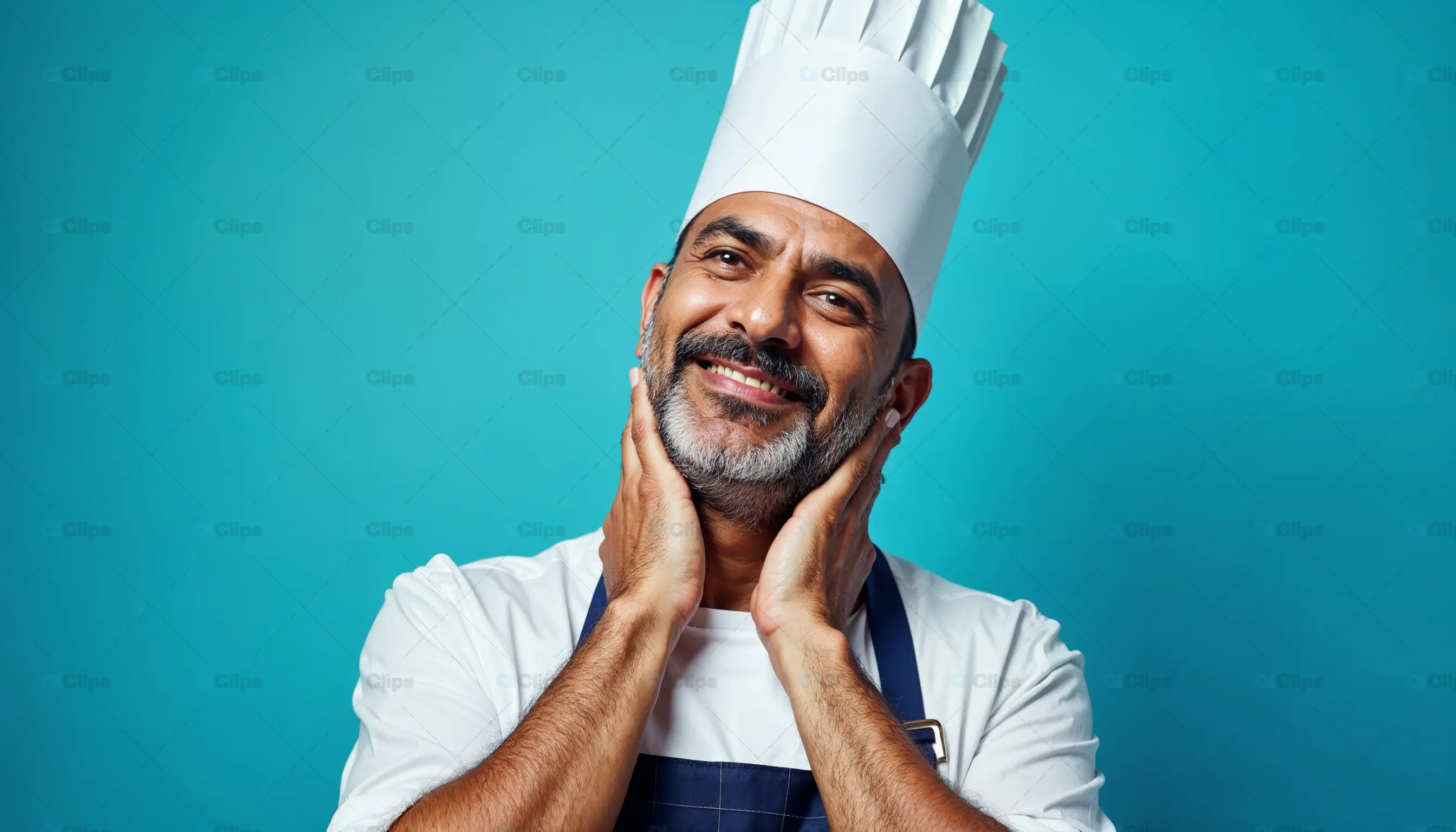 Smiling Chef in White Hat and Apron
