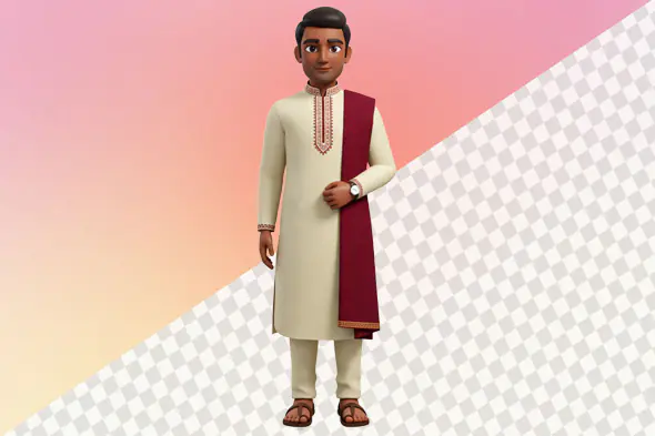 3D avatar Indian man cream kurta maroon shawl