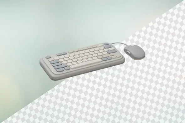 Compact keyboard and mouse set in muted tones