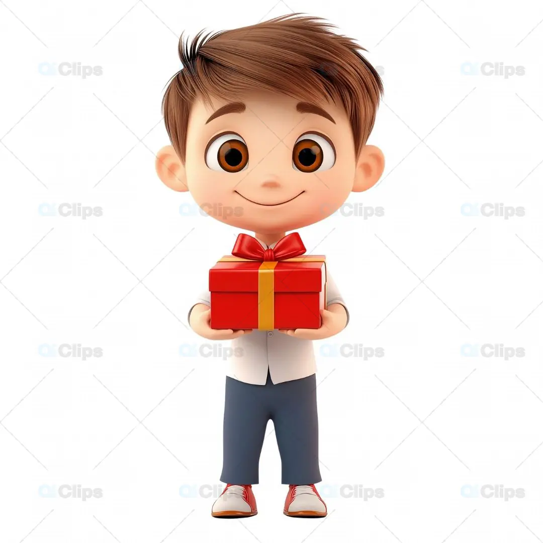 3D Boy Avatar Holding a Gift Box
