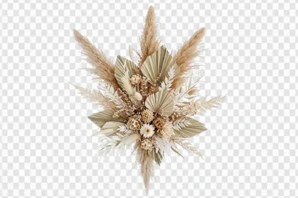 Bohemian Dried Palm and Pampas Grass Bouquet PNG