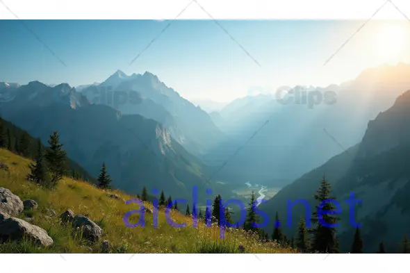 Sunlit Mountain Valley Landscape
