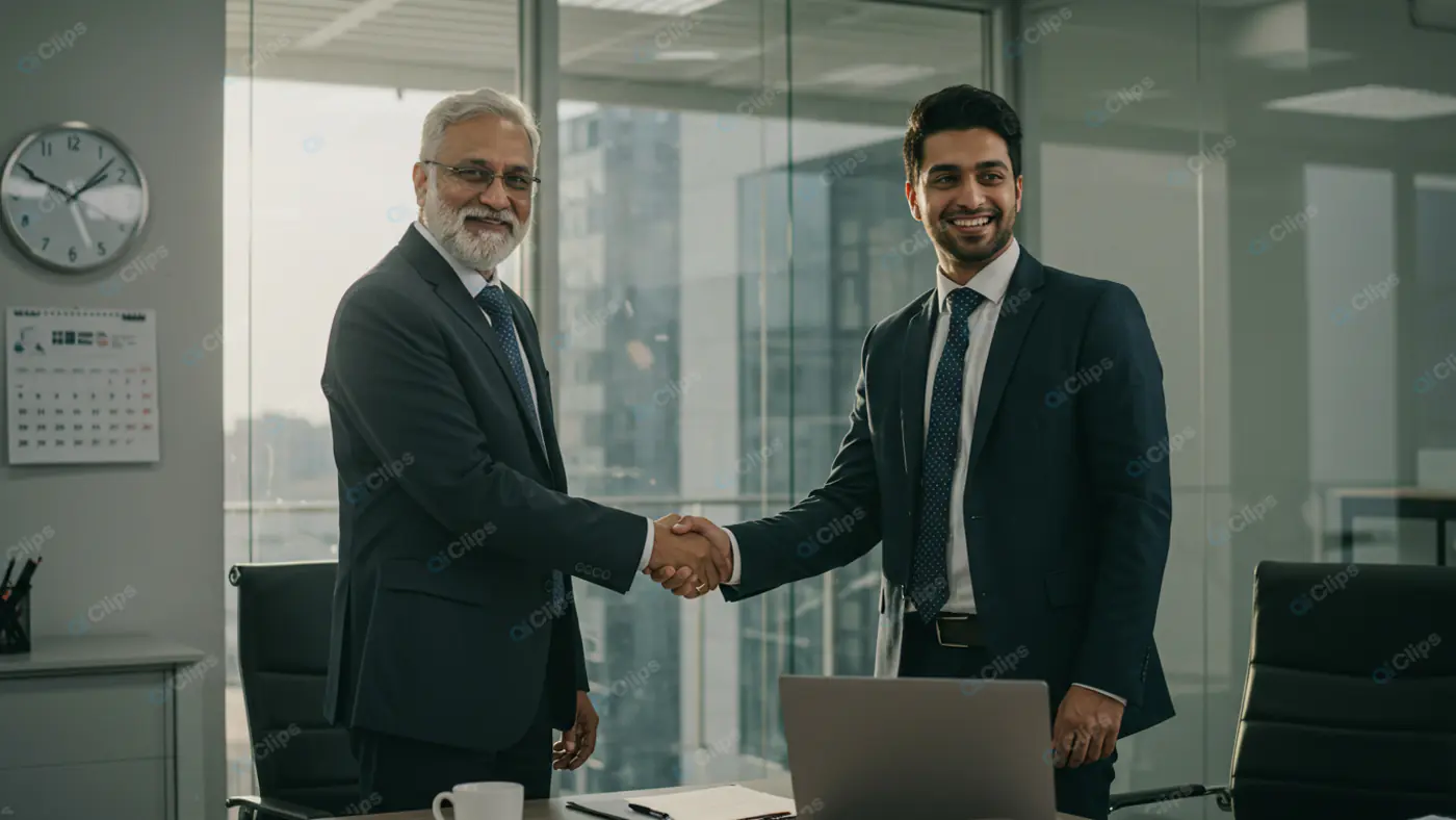 Corporate Handshake in Modern Office