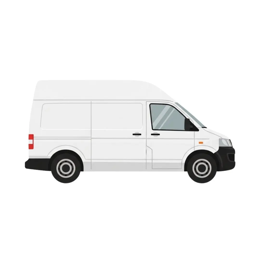 White Commercial Cargo Delivery Van Side View Clipart PNG