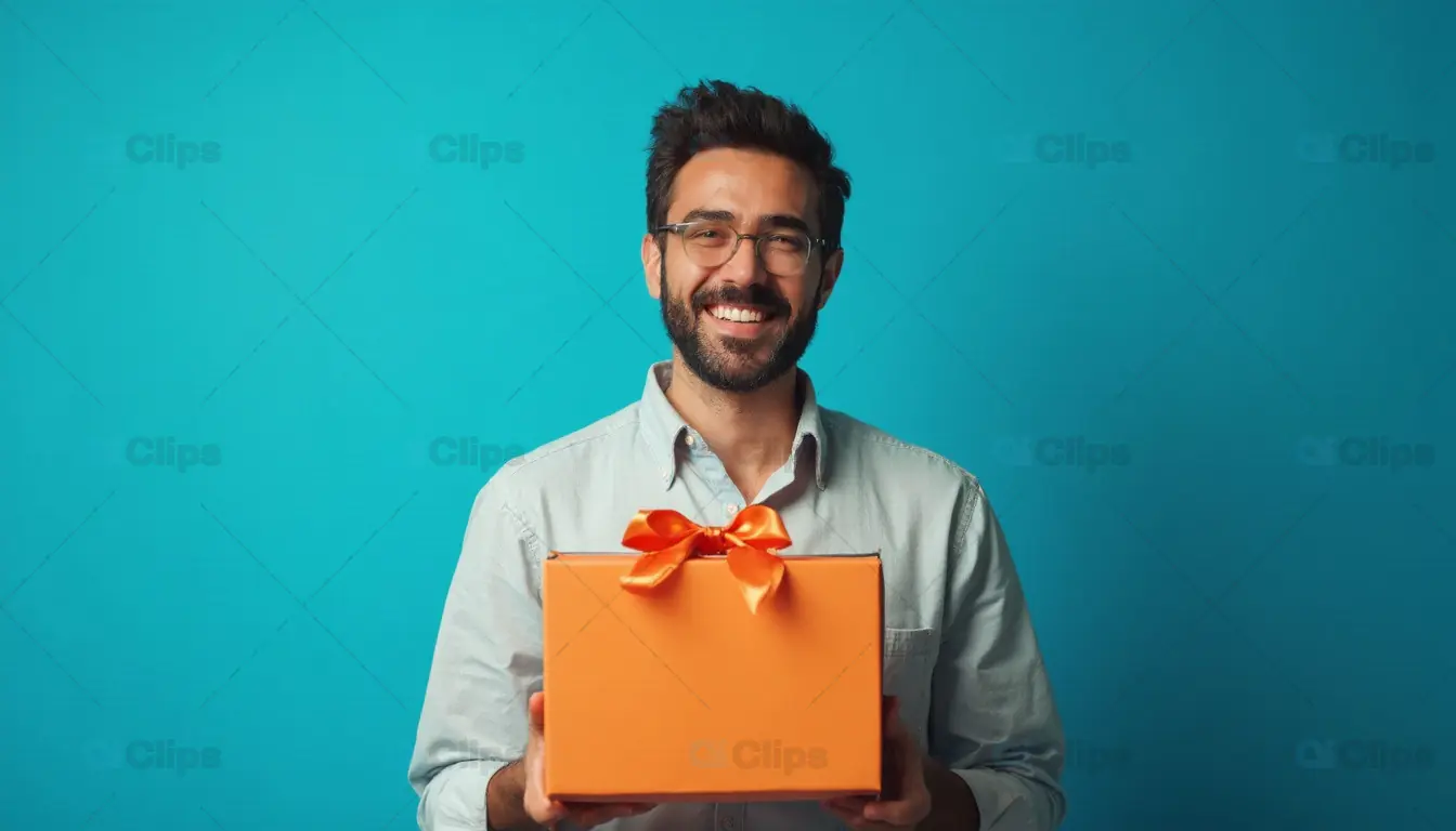 Smiling Man Holding Gift Box