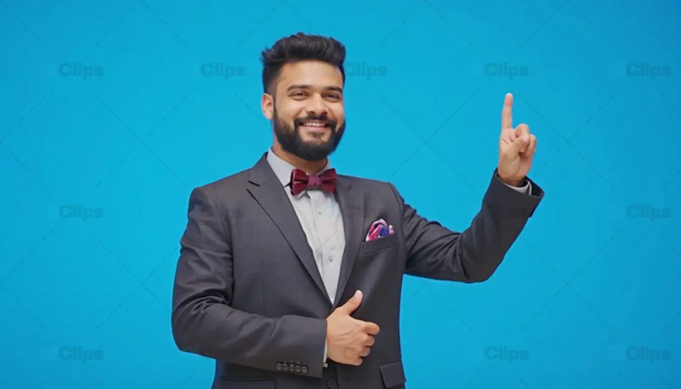 Confident Businessman Pointing Up with Thumbs Up