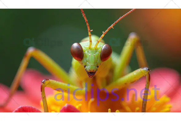 Close-Up of Praying Mantis on Flower