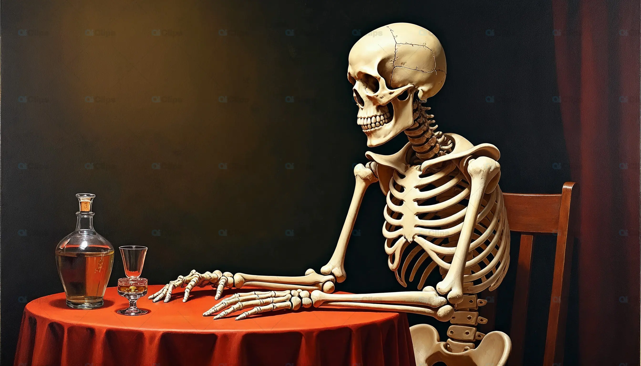 Skeleton Sitting at a Table