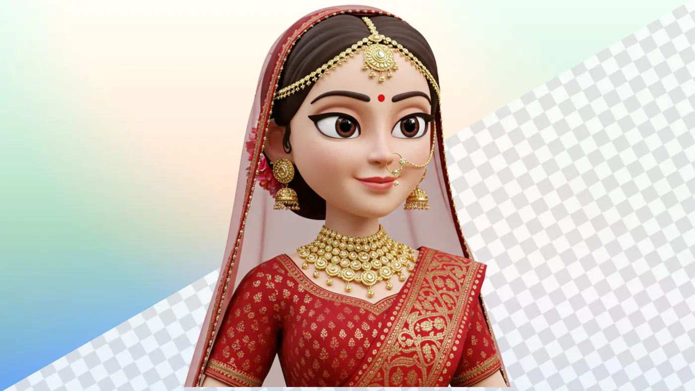 Elegant Indian bride 3D avatar red saree gold