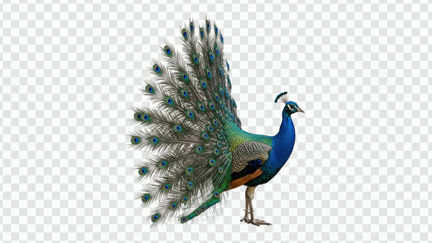 Majestic Peacock Displaying Vibrant Plumage PNG Clipart