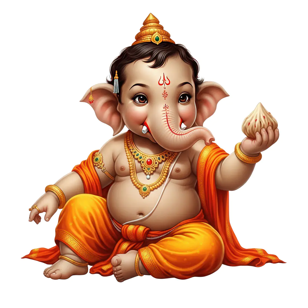 Charming Baby Ganesha with Modak Treat PNG