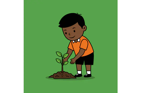Eco-Friendly Child Planting Vector