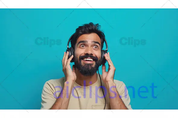 Happy Man Listening to Music with Headphones