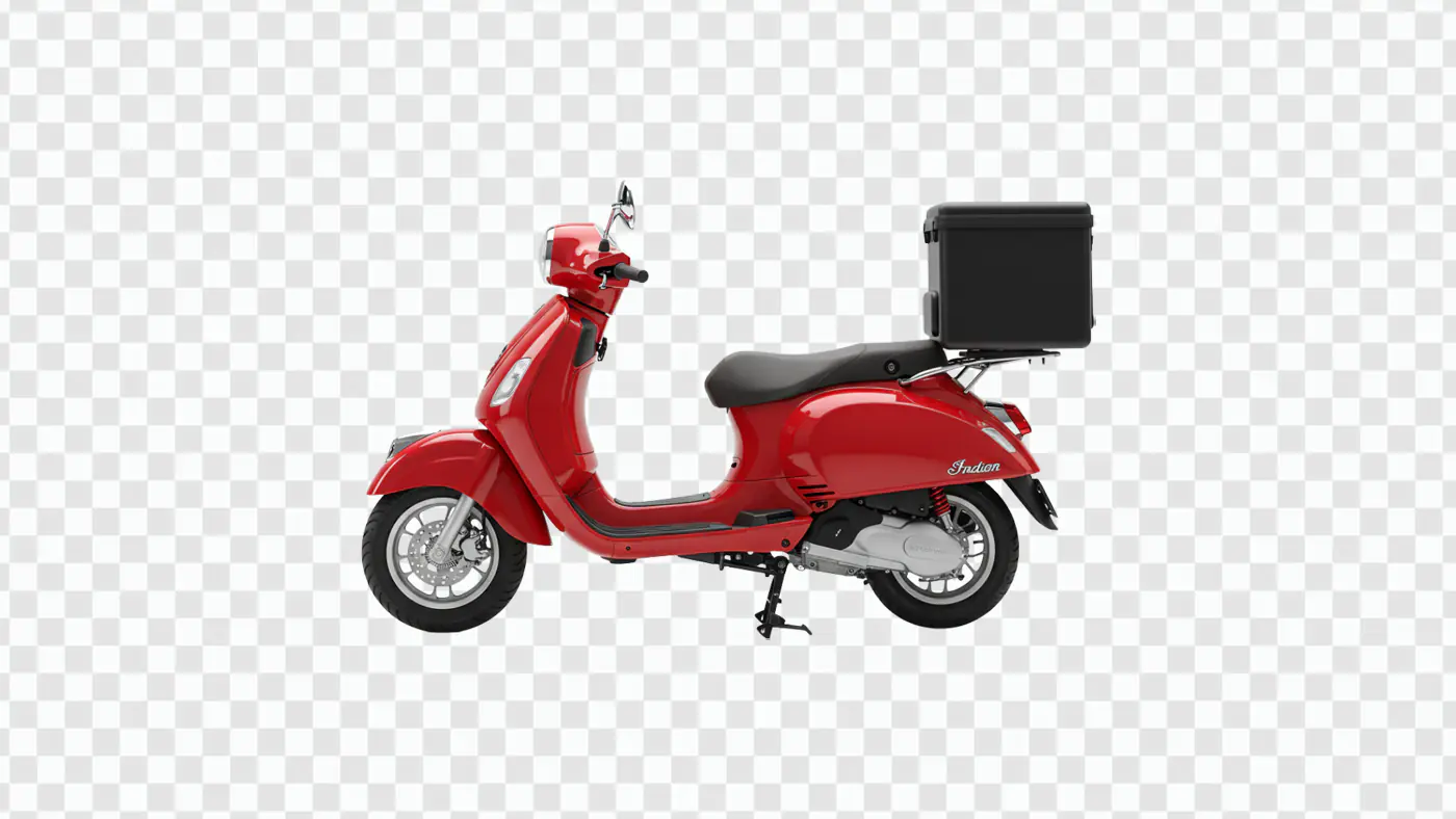 Vibrant Red Scooter with Delivery Box PNG
