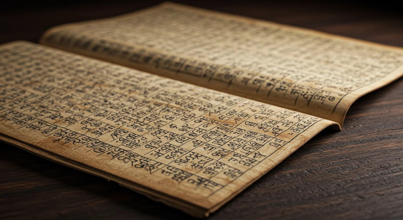 Traditional Sanskrit Scripture with Grid Layout | Ancient Indian Manuscript