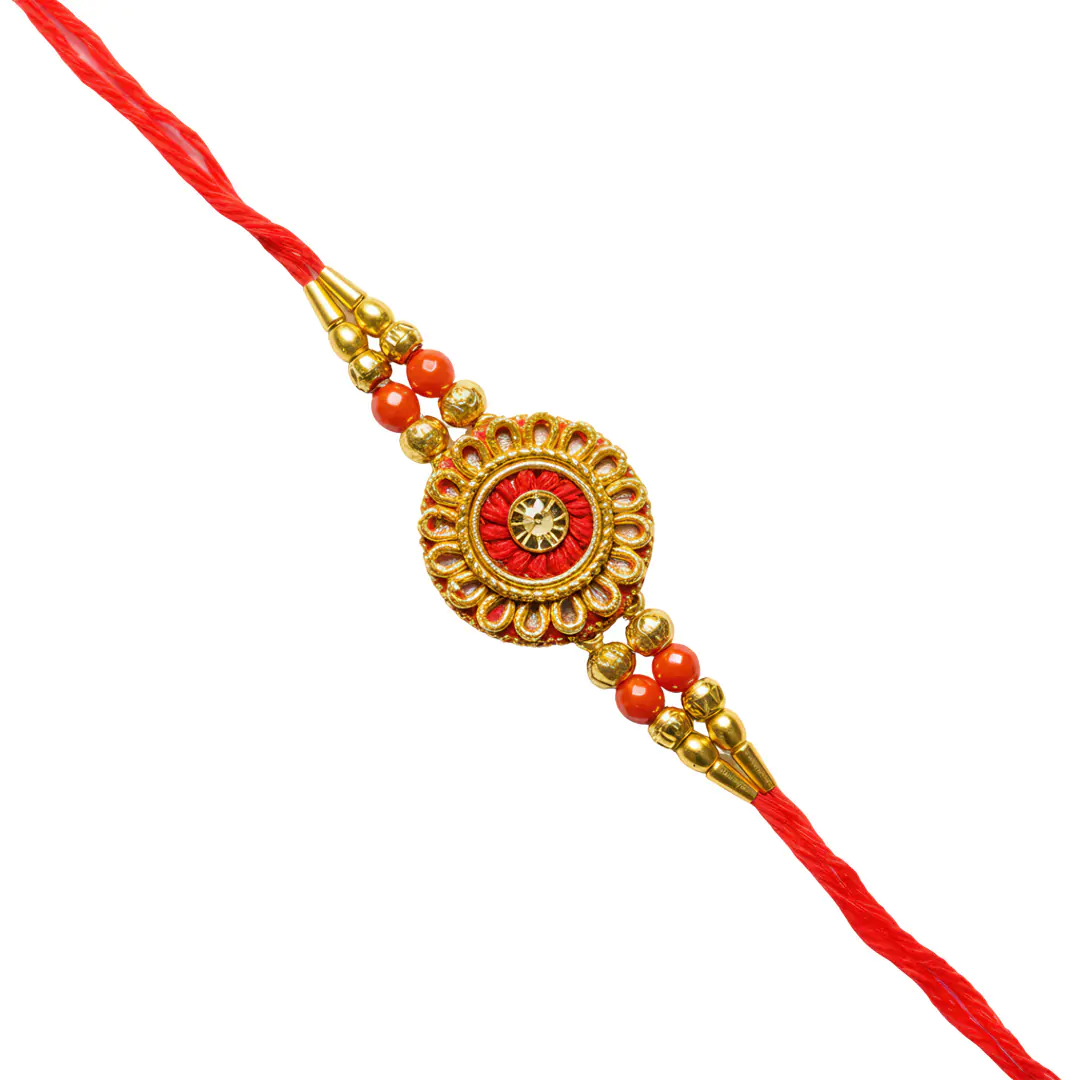 Ornate Golden Rakhi Bracelet Festival Jewelry PNG