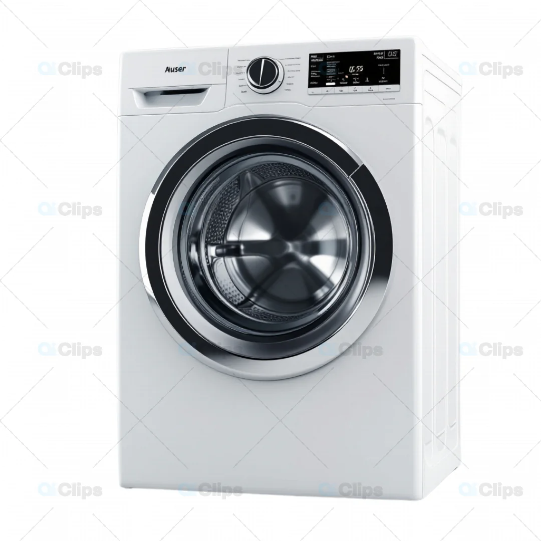 3D Front-Load Washing Machine with Digital Display Model
