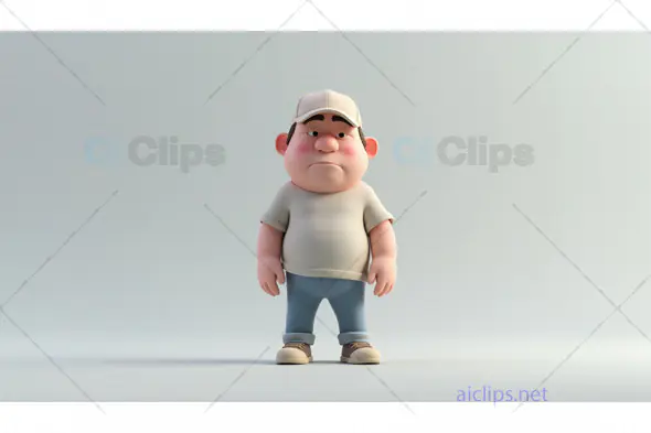 3D Cartoon Character of a Sad Boy Wearing a Cap and Casual Clothes
