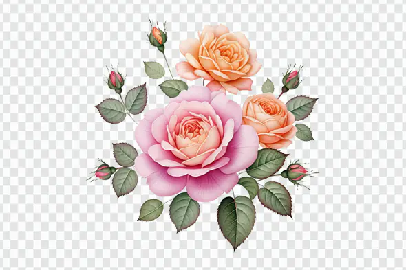 Romantic Peach and Pink Roses Bouquet PNG