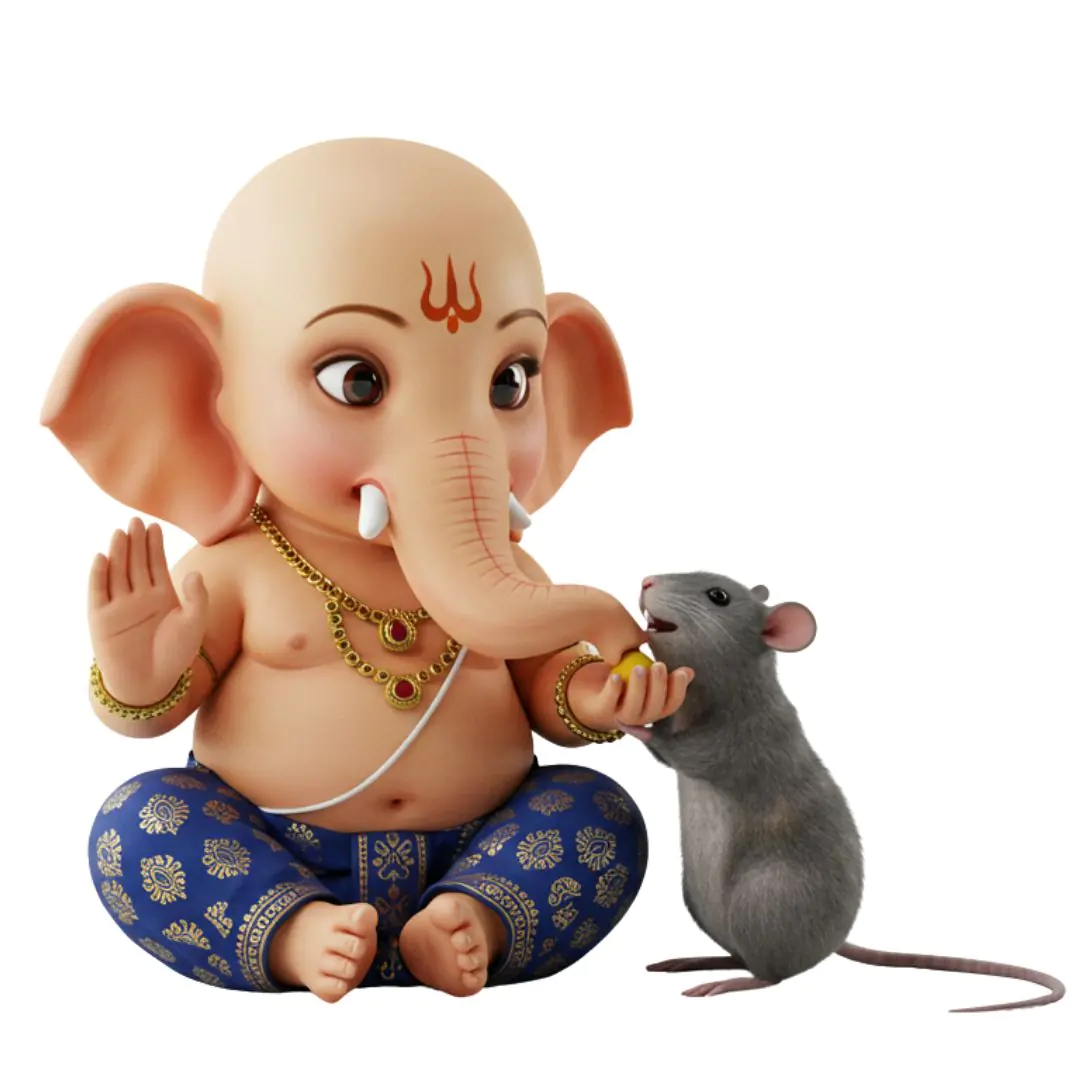 Adorable Ganesha Sharing Treat with Mouse PNG