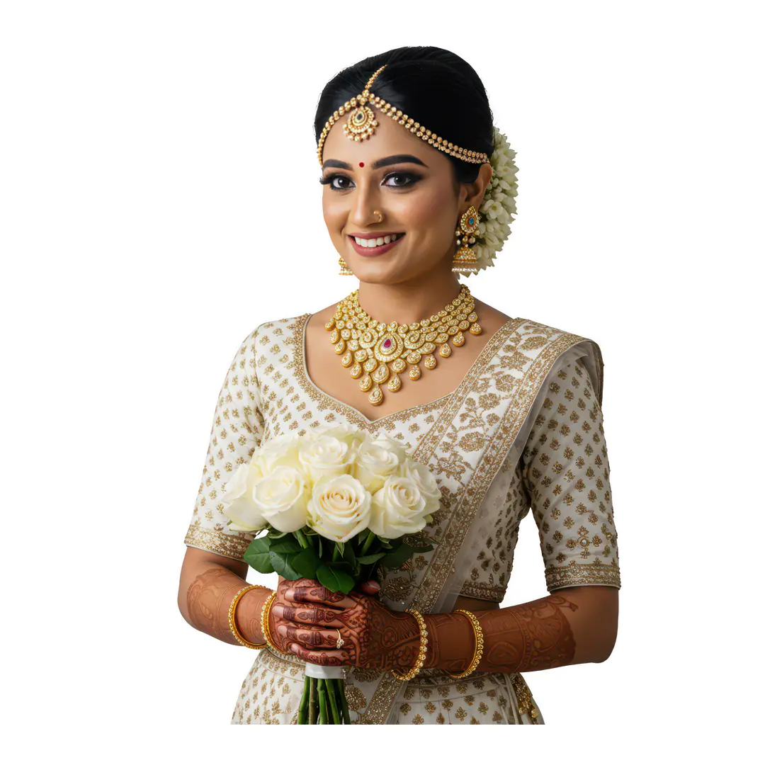 Radiant South Indian Bride with Roses PNG