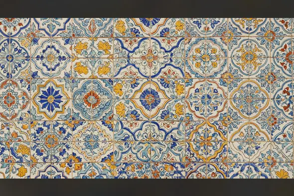 Classic Persian Style Tile Pattern | Blue & Yellow Ornamental Mosaic