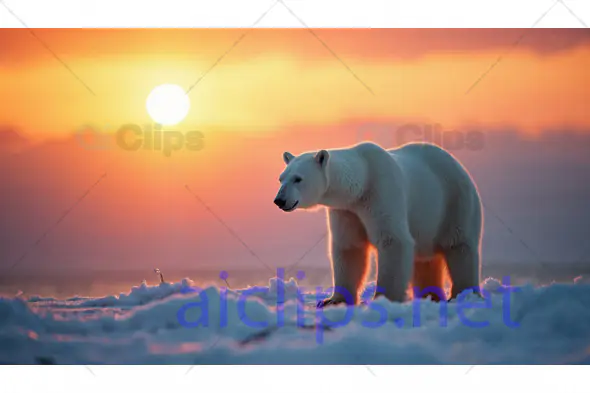 Polar Bear at Sunset in Arctic Landscape
