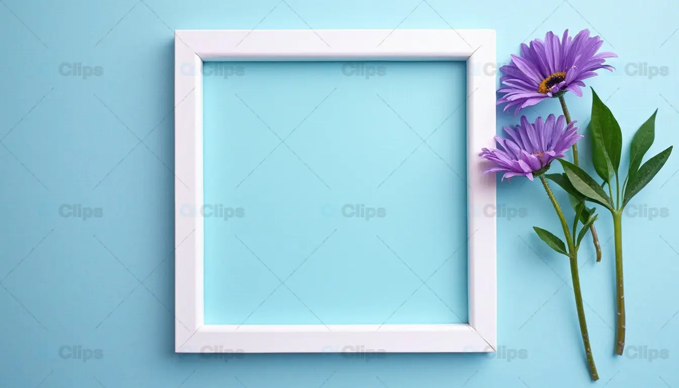 Minimalist White Frame with Purple Flowers