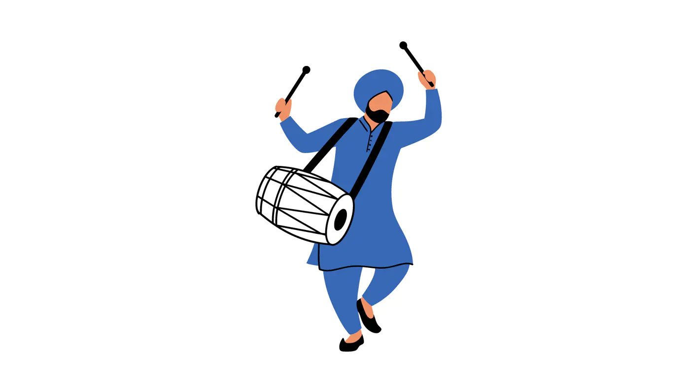 Punjabi Dhol Player Vector Art