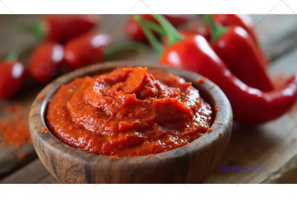 Rustic Red Chili Paste in Wooden Bowl