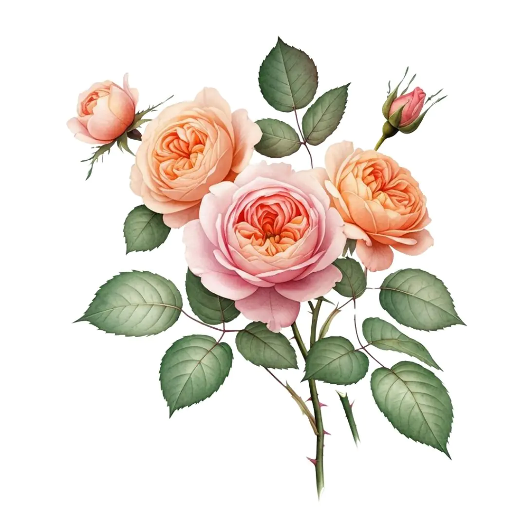 Peach and Pink Garden Roses Bouquet PNG