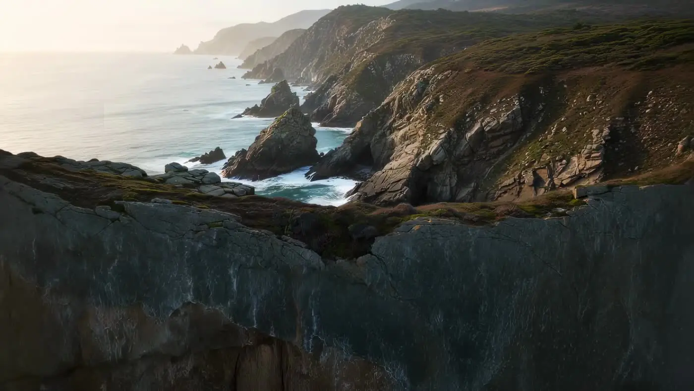 Rugged Coastal Cliffs Golden Hour Ocean Landscape Scenery | AIClips