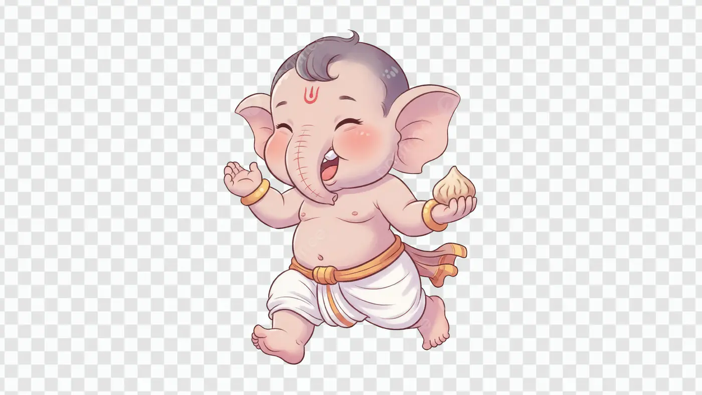 Laughing Baby Ganesha with Modak Sweet PNG