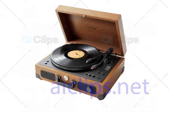 3D Retro Vinyl Record Player with Wooden Finish
