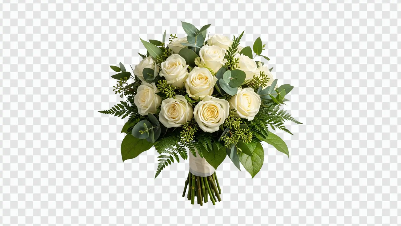Elegant White Rose Wedding Bridal Bouquet Clipart PNG