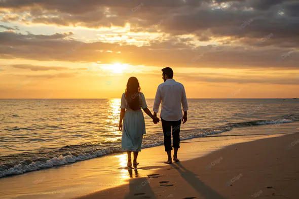 Sunset Stroll: Beachside Romance