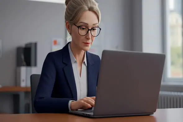 Expert-level Woman Focused on Laptop