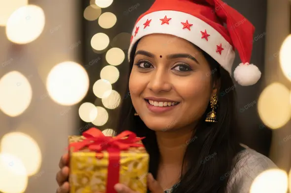 Indian Woman's Joyful Christmas Celebration