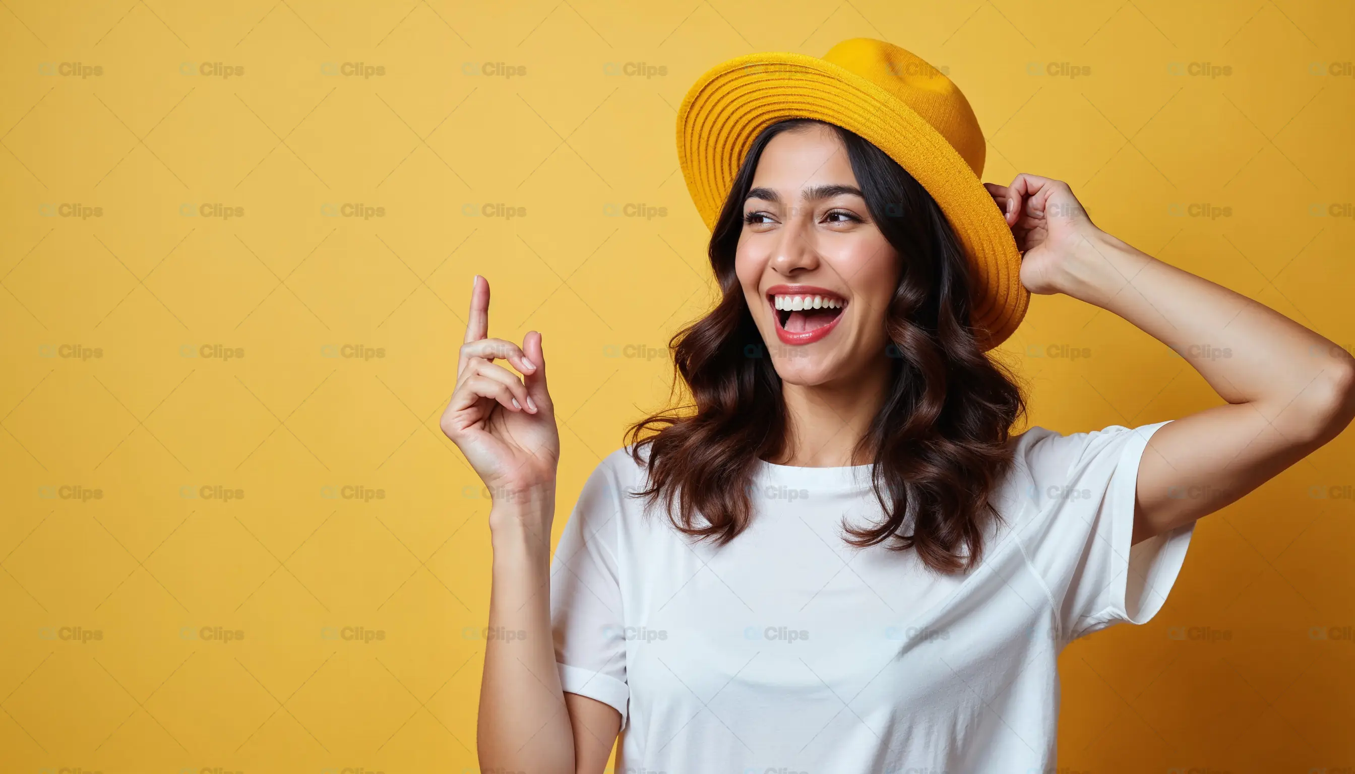 Cheerful Woman in Yellow Hat