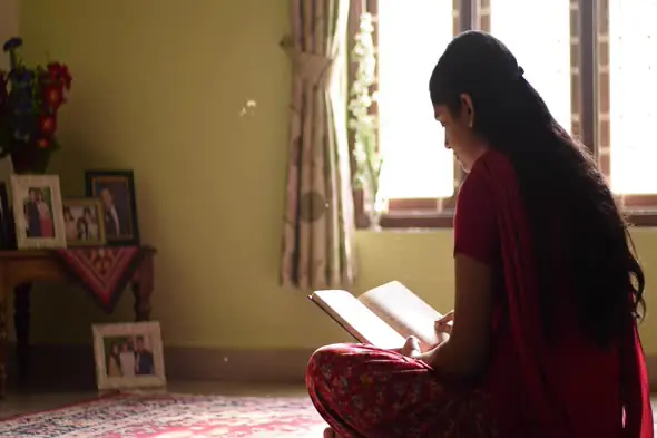 Tranquil Reading in Traditional Setting