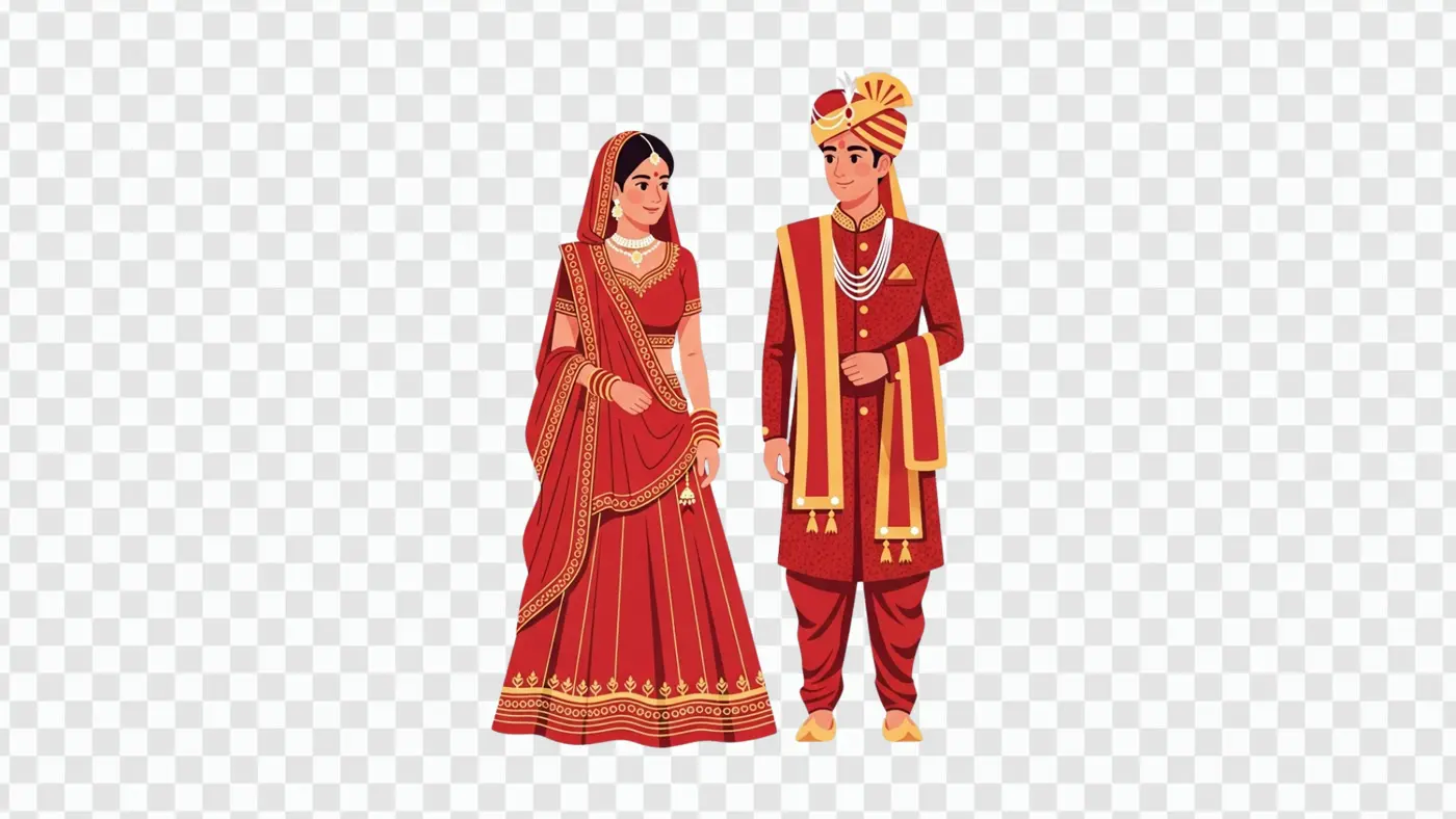 Indian Bride and Groom in Red Attire Clipart PNG