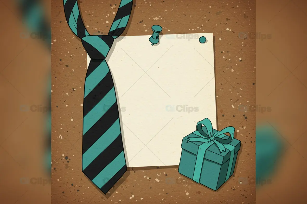 Father’s Day Greeting Card Mockup with Striped Tie and Gift