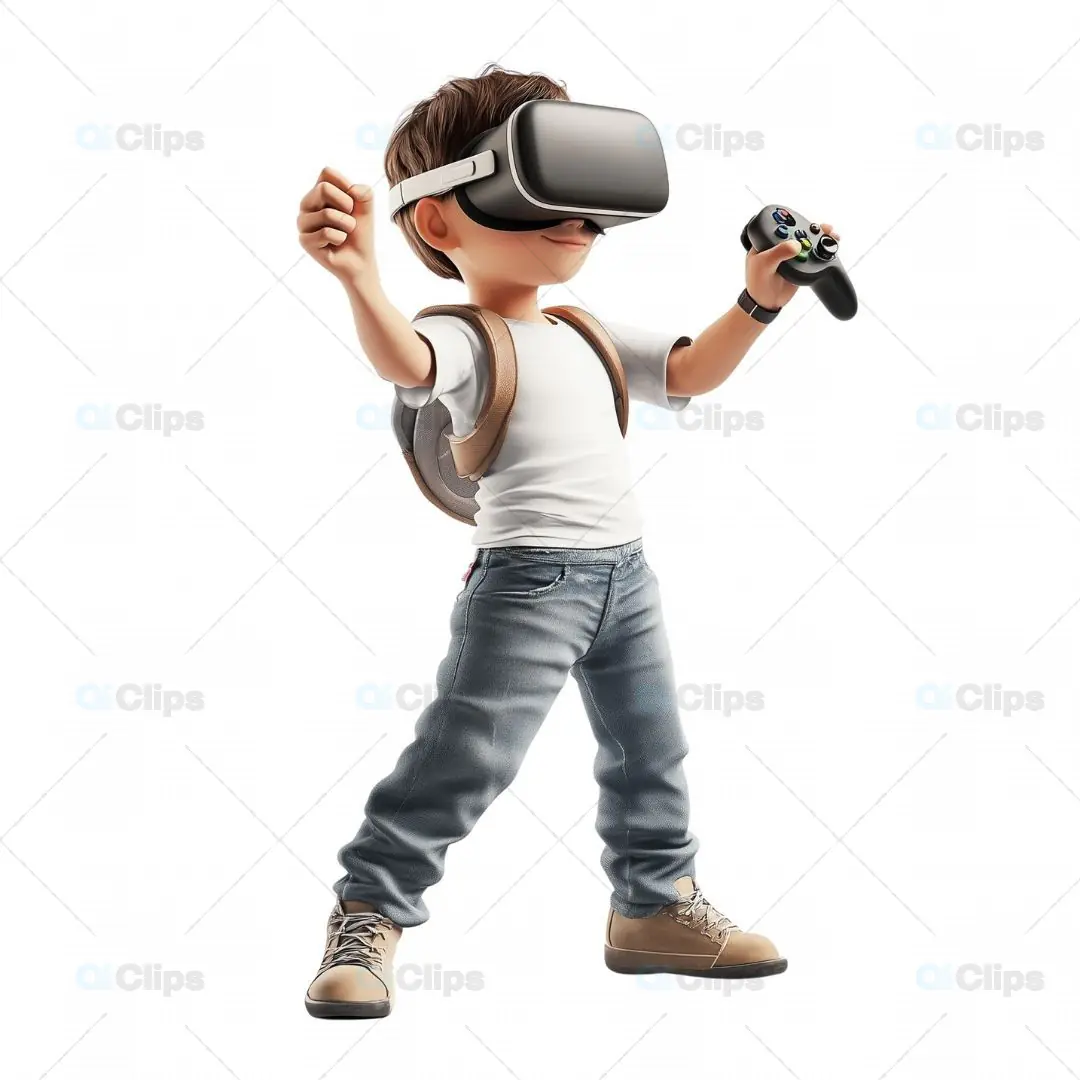 3D Boy Avatar with VR Headset and Controller