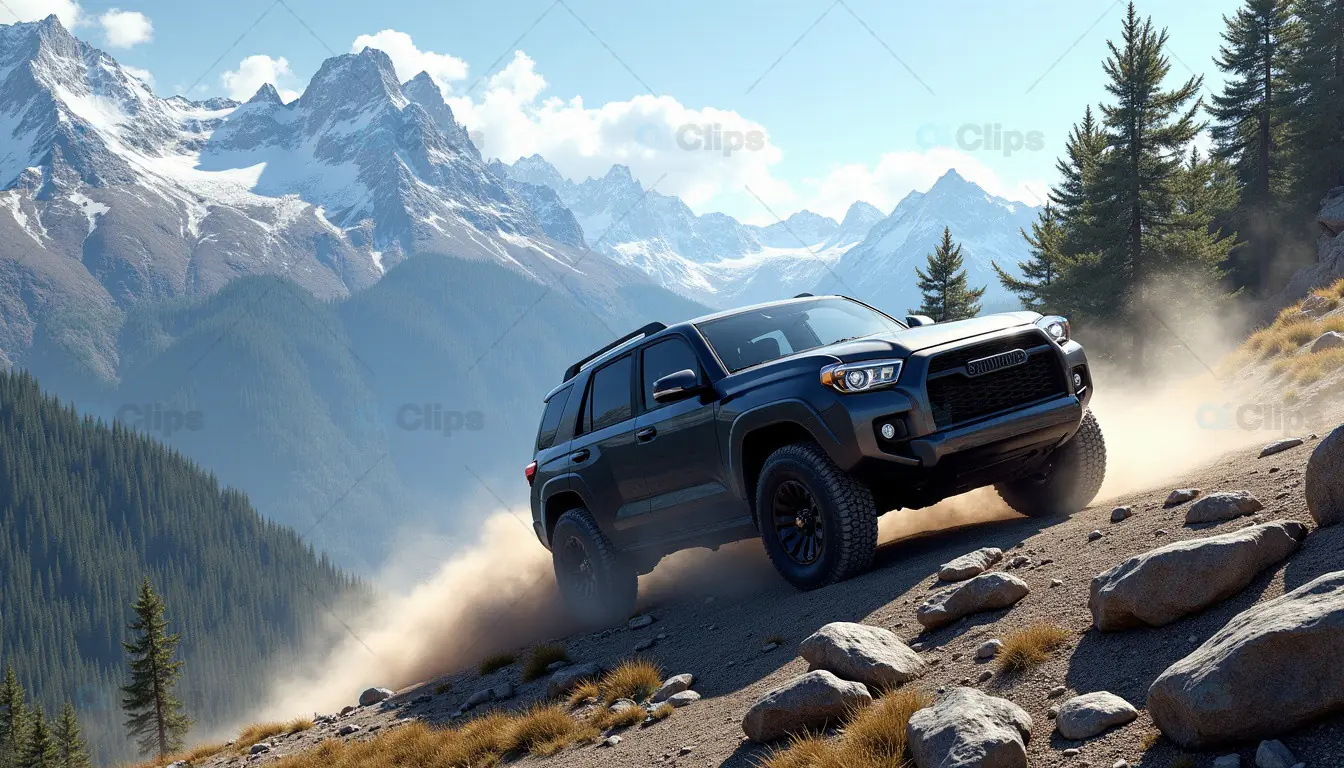 SUV Conquering Rocky Mountain Trail