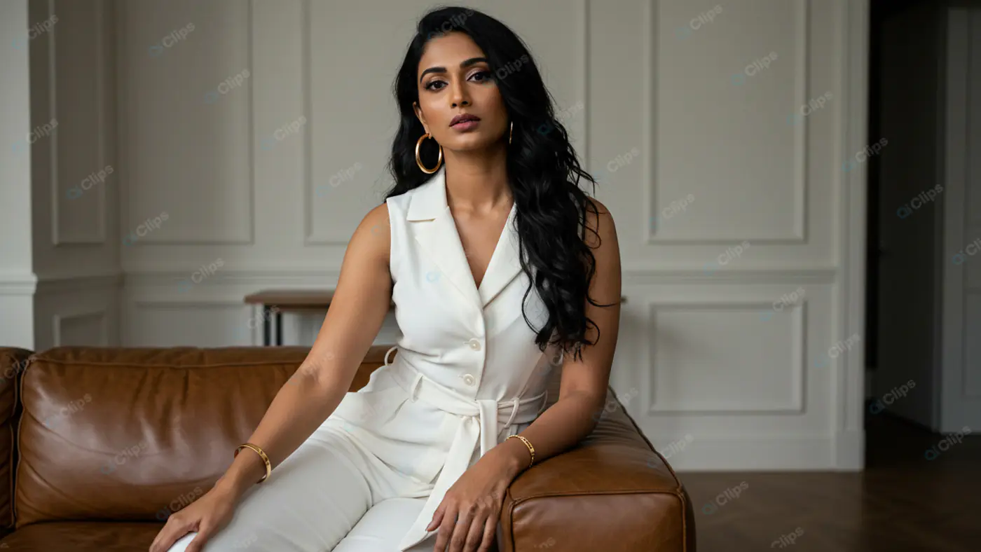 Elegant Confidence: White Ensemble Portrait