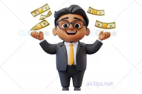 3D Businessman Avatar with Falling Money
