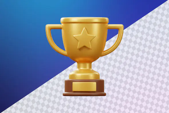 Golden trophy with star emblem on blue background