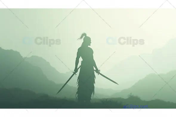 Dual-Wielding Warrior in Mountainous Terrain