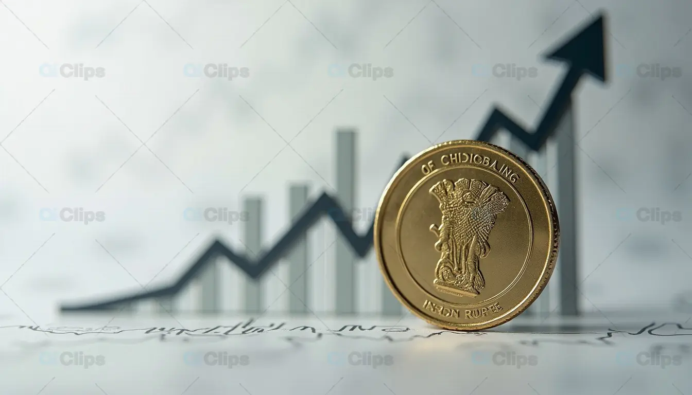 Indian Rupee Coin with Upward Economic Growth Graph