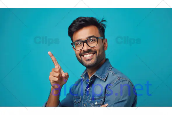 Smiling Man Pointing Upward